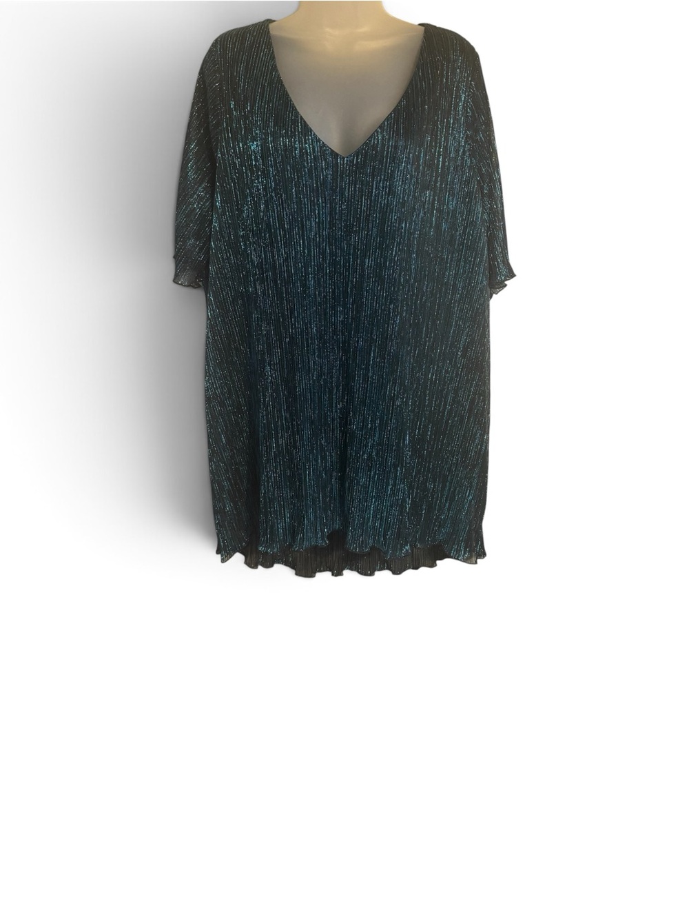 SPARKLE AFTER 5 - FESTIVE Teal/Black V-Neck Tunic Top PLUS: 22 #K